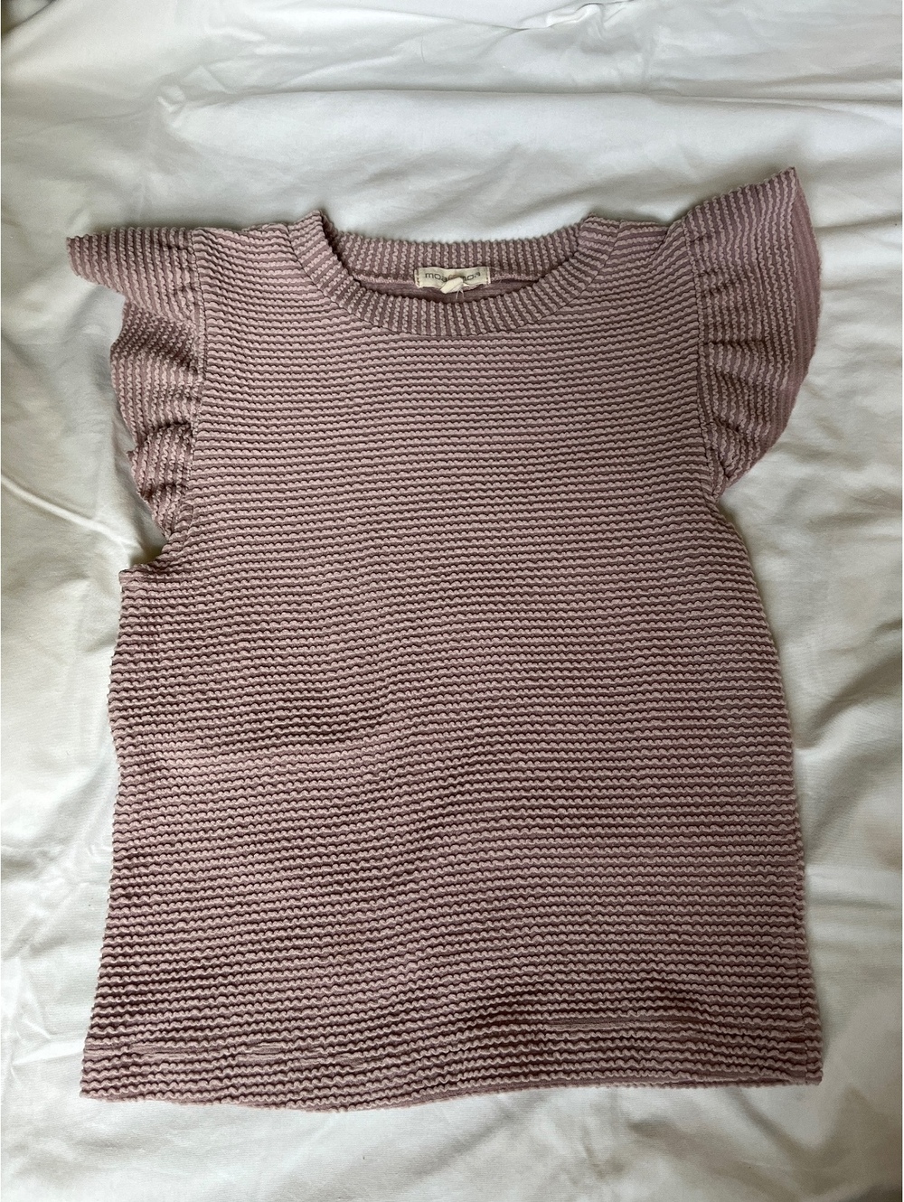 Moa Moa Mauve Textured Knit Top with Ruffle Sleeves, Size Small